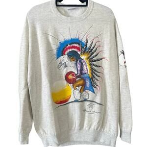 Vintage 90s Native Dancer,  Eagle, and Sunset Art Nature Crewneck Adult Large